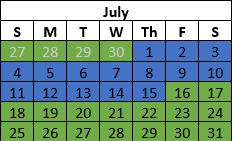 Half Month Split Odd Years Schedule Example July