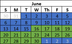 Half Month Split Odd Years Schedule Example June