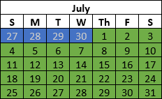 Month Split Even Years Schedule Example July
