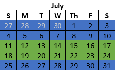 Two Weeks On Two Weeks Off Schedule Example July