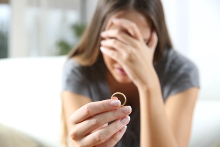Woman crying holding a ring