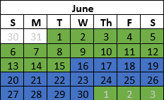 Half Month Split Even Years Schedule Example June