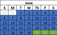 Month Split Even Years Schedule Example June