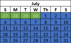 Month Split Odd Years Schedule Example July
