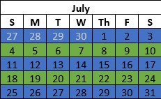 Week On Week Off Schedule Example July